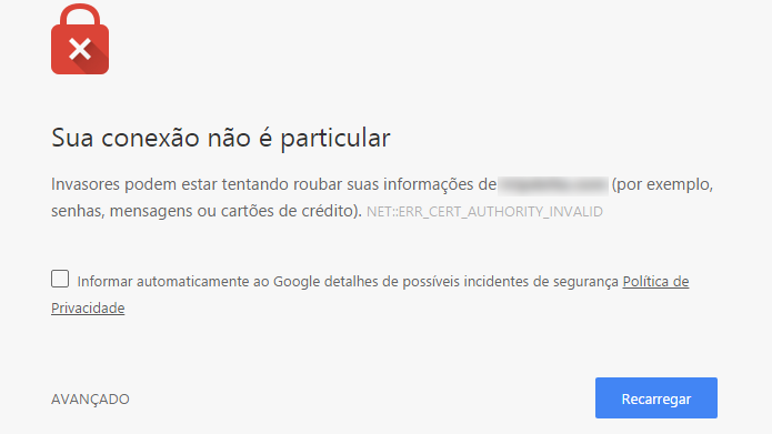 imagem aviso de página sem certificado de segurança